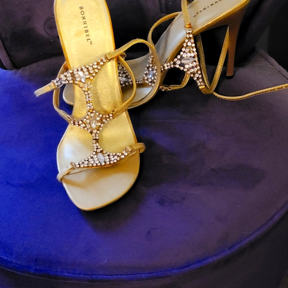 Gold strappy heels